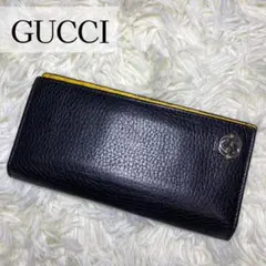 【極美品】 GUCCI インターロッキング 長財布 ブラック イエロー レザー