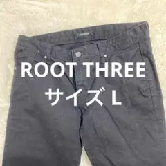 ROOT THREEブラックデニム スリムフィット フリンジ裾 L