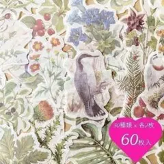 ボタニカル フレークシール 野鳥 果実 花 60枚入 ステッカー 植物 海外製