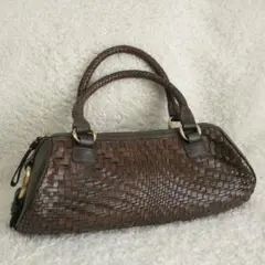 美品 Cole Haan イントレチャートハンドバッグ 濃茶×金