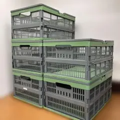 No.419 折りたたみコンテナ コンパクト収納◎ グレー×グリーン 5点セット