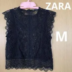 ZARA ブラック 総レース ノースリーブ M