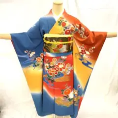 【S148】着物 振袖 正絹 袷 着物 バチ衿 牡丹 流水 単品販売