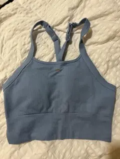 水色リブ編みフィットネスブラトップ