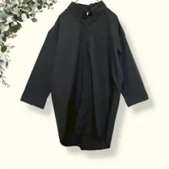 【L】ボタンダウンシャツ/七〜九分袖/メンズ/仕事/前開き/重ね着/ブラック/黒