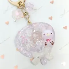 （セール）レジンシェイカーキーホルダー　No.202 うちわ（うさぎ）