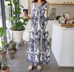 ボタニカルワンピース ロング マキシ リゾートワンピース 旅行 ノースリーブ