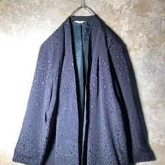 【ヴィンテージ】ドット柄ドレープジャケット モスグリーン 古着 ZAS10