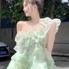 大人気 かわいい フリル ワンピース 結婚式 二次会 おしゃれ 韓国 夏