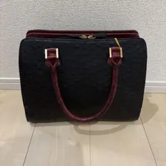 【美品】新品未使用　オーストリッチ　本革　ハンドバッグ　ブラック×レッド