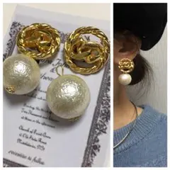 再販 957-2 2way☺︎チェーンロゴとゴールドのピアス×パール☺︎