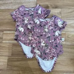 SHEIN ウサギ花柄ロンパース 1-13M 双子