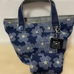 SAVOY サボイ デニム 花柄刺繍トートバッグ ハンドバック ポーチ付き