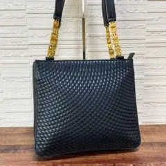 バリー レザー キルティング ショルダー トート バッグ ゴールド金具 ネイビー