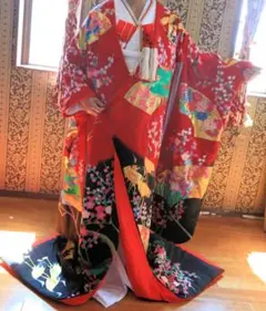 黒引き振袖 友禅作家秋山章 丸章 金彩の鶴 花嫁衣裳 黒引き振袖 友禅作家秋山章 丸章 金彩の鶴 花嫁衣裳