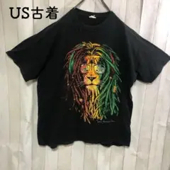 US古着Tシャツ黒　ライオン　動物