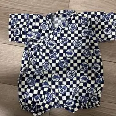 ベビー甚平 ネイビーとホワイト チェック柄 80cm
