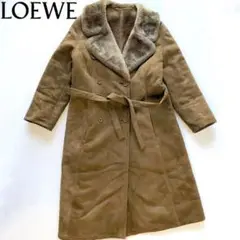 LOEWE ロエベ ロングコート ムートン 茶色 42 XL スエード ベルト