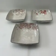 花柄陶器四角ボウル3個セット