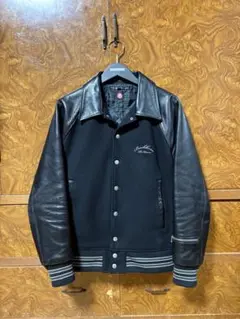 『バックボーン』スタジャン/レザー×メルトン/切替/サーモア/襟/ブラック m96857559215_1.jpg?1675565935