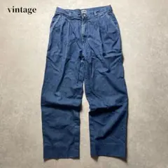 vintage ブルーデニムスラックス ツータック ワイドテーパードジーンズ古着