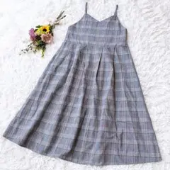 コルザ【M】キャミワンピース　チェック柄　重ね着　コットン混　シンプル　グレー系
