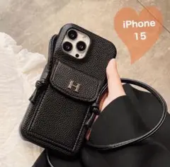iPhone15 ショルダー スマホショルダー Hロゴ 韓国 ブラック