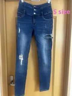 【美品】INGNI イング ダメージ ハイウエスト スキニーパンツ ブルー S