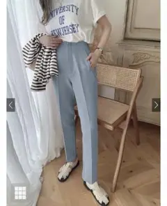 GRL グレイル　ハイウエスト　テーパードパンツ　ブルー　青