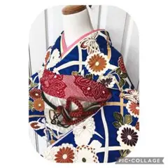 candy お振袖 正絹 青 駒刺繍