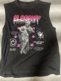 グラフィックプリント ノースリーブTシャツ ブラック