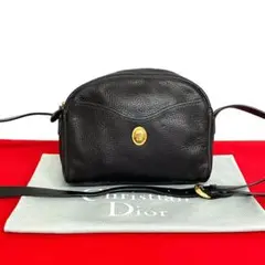 極 美品 ディオール CD ロゴ金具 レザー ショルダーバッグ ポシェット 黒
