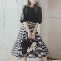 極美品 2023SS【トゥービーシック】ギンガムチェック　膝丈フレアスカート