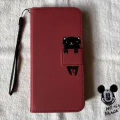 アローズwe f51b 赤い手帳型スマホケース 黒猫デザイン