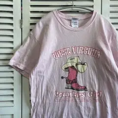 カウボーイ Tシャツ 古着 ピンク カントリー ガール ブーツ 靴