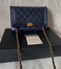 CHANEL チェーンウォレット ラムスキン ゴールド金具