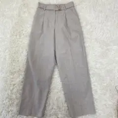 テチチテラス　ベルト付き　グレンチェック　テーパードパンツ　グレージュ　S