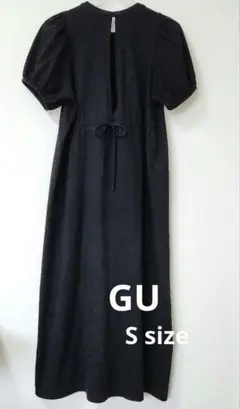 美品GU 黒背中開きリボンロングワンピースブラック.黒S