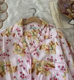 昭和レトロ古着かわいいくまさん柄ピンクパジャマ上下セット