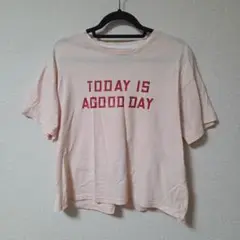ノーブランド　半袖　Tシャツ　ピンク　英字 　フリーサイズ