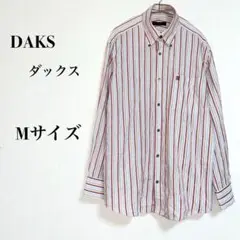 【ダックス】 長袖 シャツ ストライプ M 胸元ロゴ ポケット