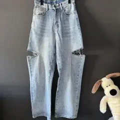 cocomomo サイドカットデニム　ハイウエスト　Sサイズ　ワイドデニム