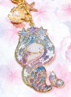 人魚　青紫グラデーション　キーホルダー