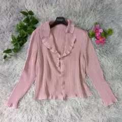 【REFINED COLLECTION】 プリーツカーディガン（L）ピンク 長袖