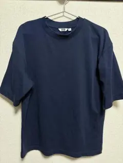 UNIQLO U エアリズムコットンオーバーサイズTシャツ/5分袖 ネイビー