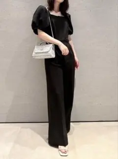 SNIDEL/スナイデル　サイドスリットオールインワン ブラック M