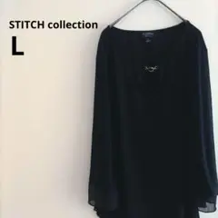 古着 STITCH スティッチ シフォン 長袖 チュニック L ブラックさらさら