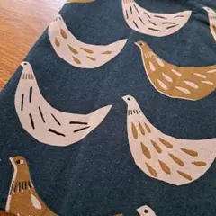 50×100　鳥　青系　小鳥　ハト　綿麻　生地　はぎれ