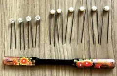 木製花柄かんざし　ピンのおまけ付き