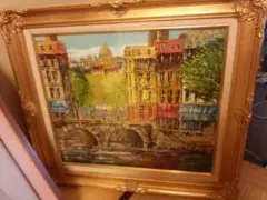 「真作」吉岡貞夫『セーヌ・パリの街景』風景画　油彩画　額装　サイン有り　F10号 真作」吉岡貞夫『セーヌ・パリの街景』風景画 油彩画 額装